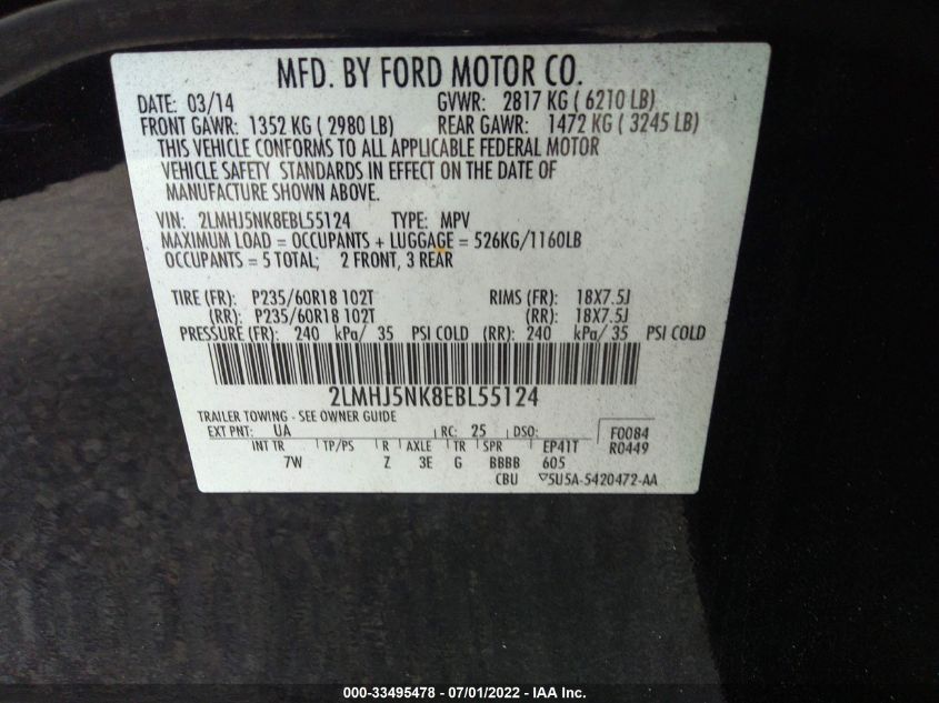 2014 LINCOLN MKT 2LMHJ5NK8EBL55124