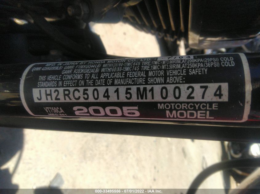 2005 HONDA VT750 CA JH2RC50415M100274