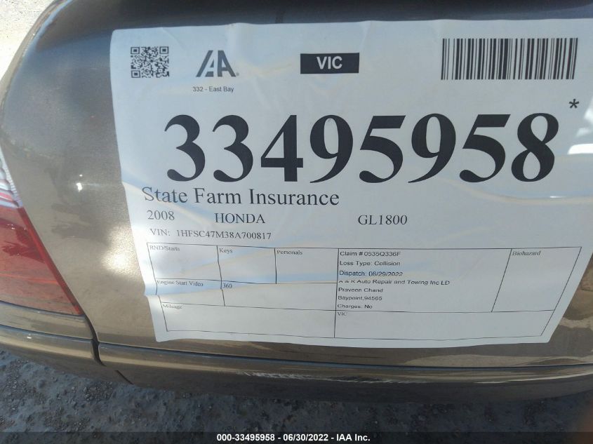2008 HONDA GL1800 1HFSC47M38A700817