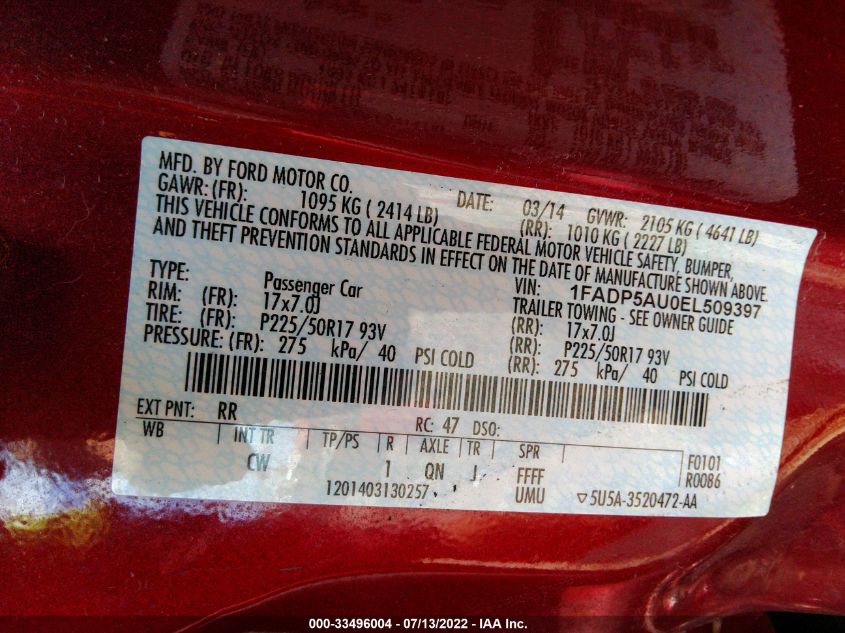 2014 FORD C-MAX HYBRID SE 1FADP5AU0EL509397