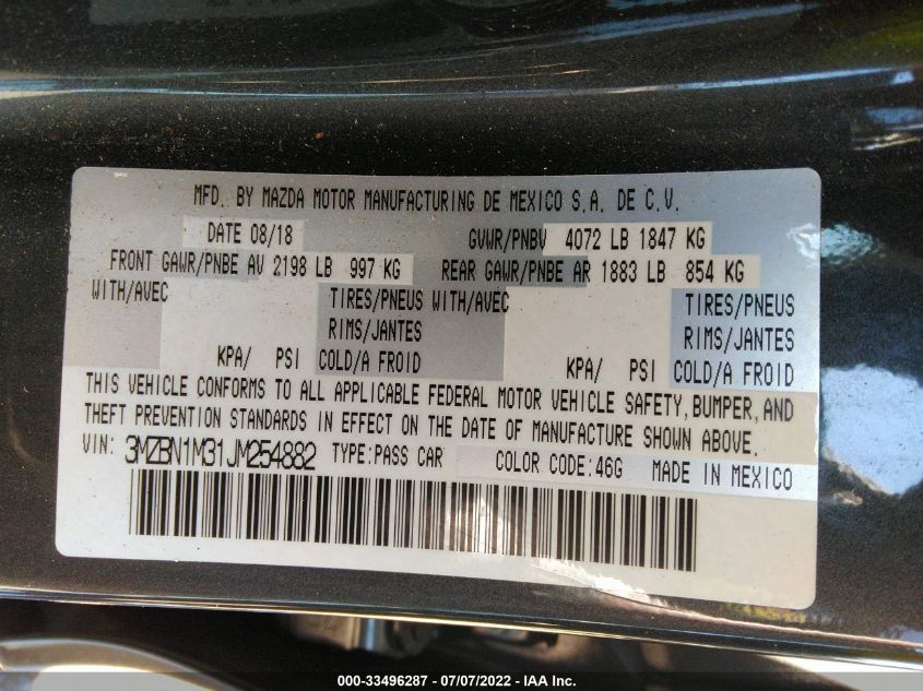 2018 MAZDA MAZDA3 5-DOOR GRAND TOURING 3MZBN1M31JM254882