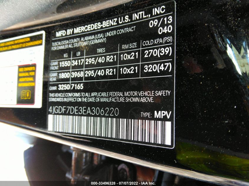 2014 MERCEDES-BENZ GL-CLASS GL 550 4JGDF7DE3EA306220