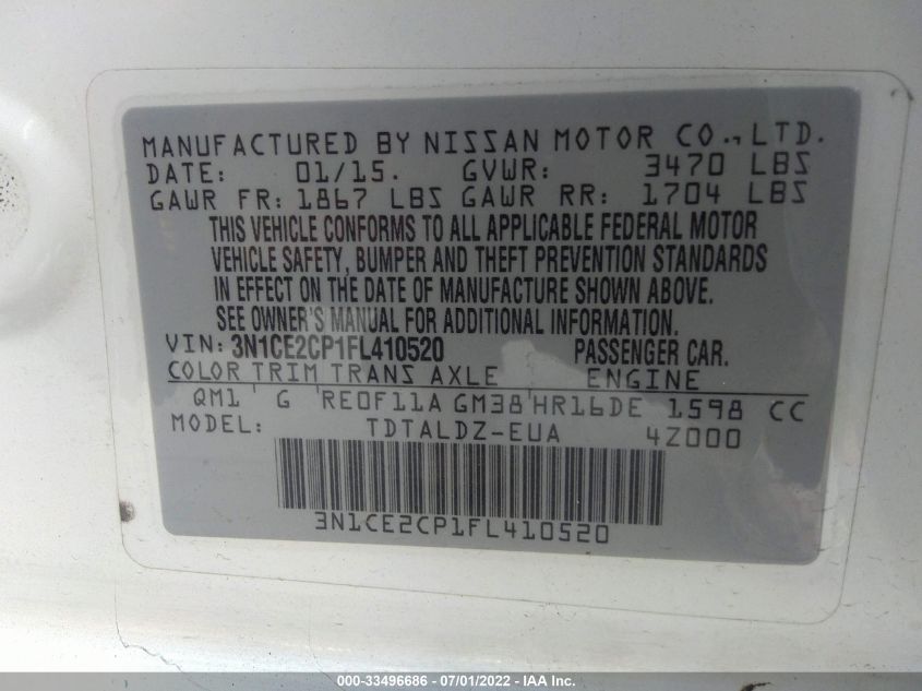 2015 NISSAN VERSA NOTE SV 3N1CE2CP1FL410520