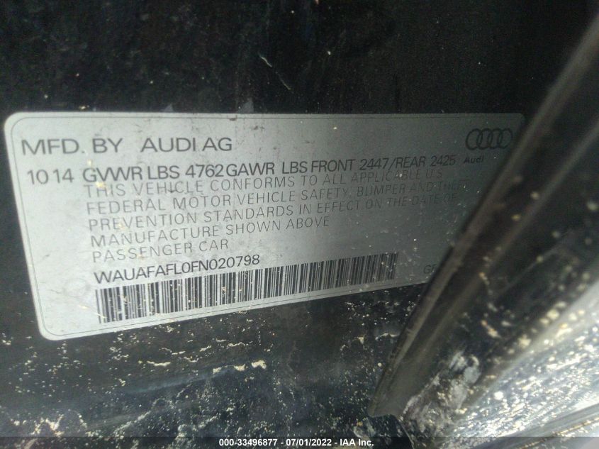 2015 AUDI A4 PREMIUM WAUAFAFL0FN020798