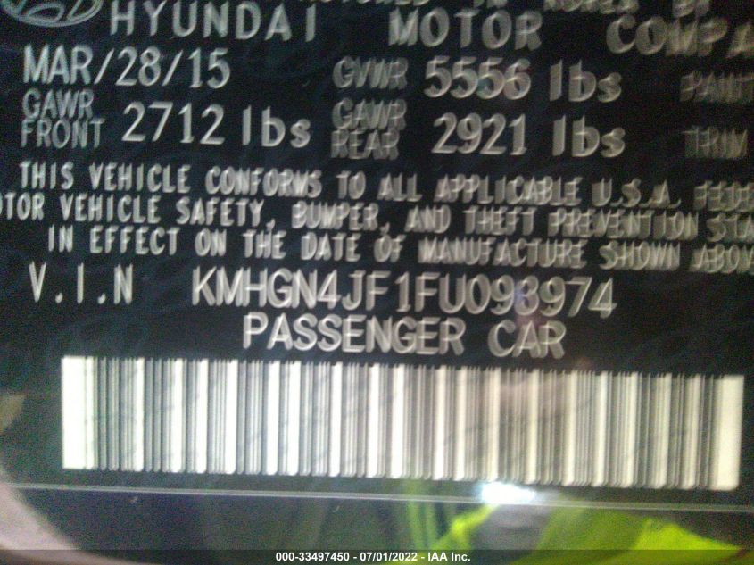 2015 HYUNDAI GENESIS 5.0L KMHGN4JF1FU093974