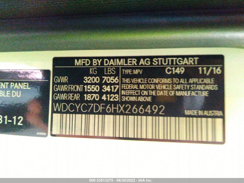 2017 MERCEDES-BENZ G-CLASS AMG G 63 WDCYC7DF6HX266492