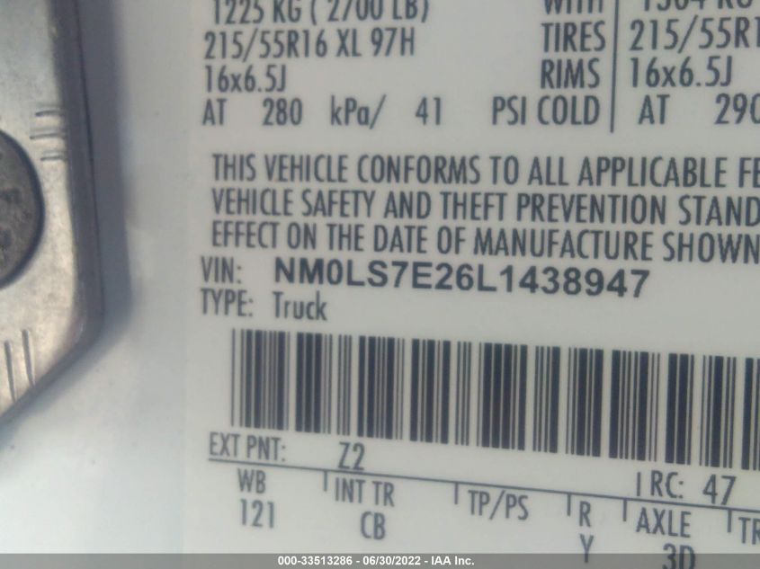 2020 FORD TRANSIT CONNECT VAN XL NM0LS7E26L1438947