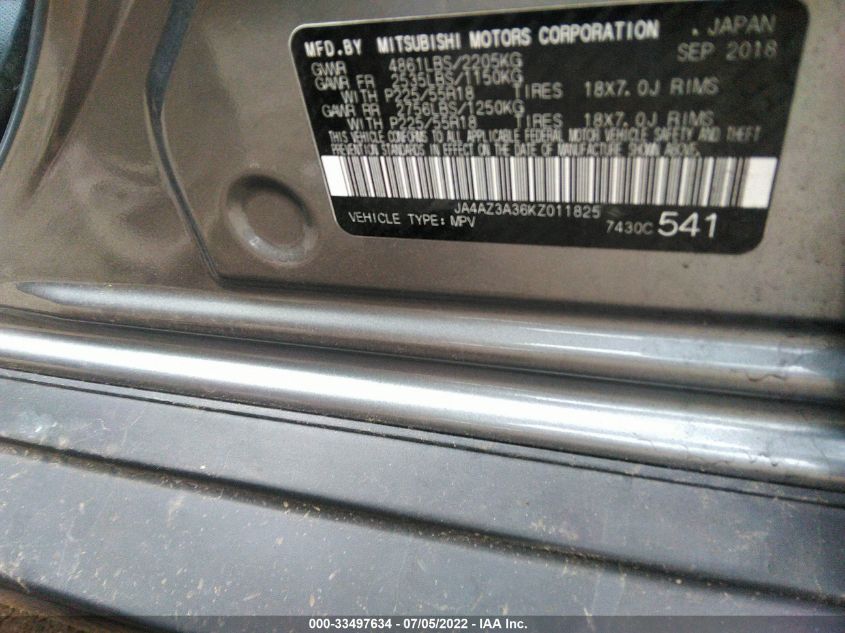 2019 MITSUBISHI OUTLANDER ES/SE/SEL/LE JA4AZ3A36KZ011825