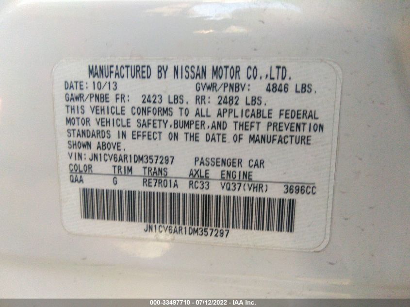 2013 INFINITI G37 SEDAN JN1CV6AR1DM357297