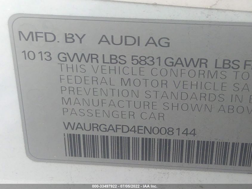 2014 AUDI A8 L 3.0T WAURGAFD4EN008144