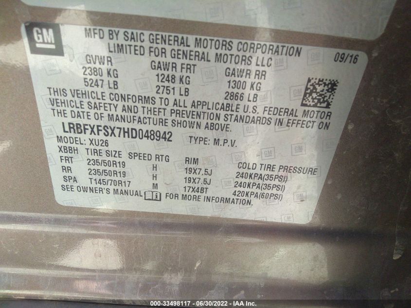 2017 BUICK ENVISION PREMIUM II LRBFXFSX7HD048942
