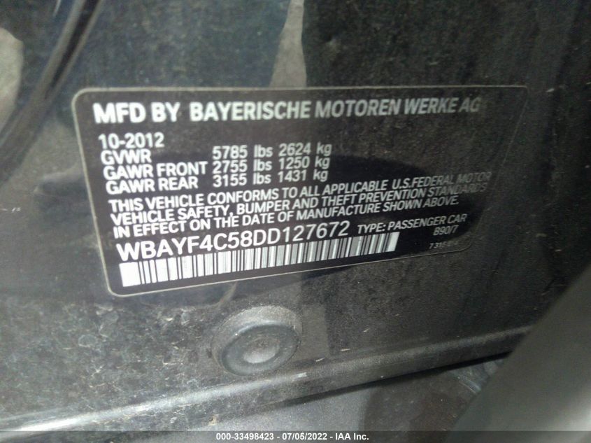 2013 BMW 7 SERIES 740LI XDRIVE WBAYF4C58DD127672