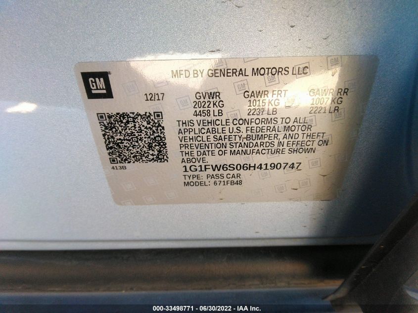 2017 CHEVROLET BOLT EV LT 1G1FW6S06H4190747