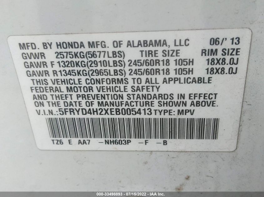 2014 ACURA MDX 5FRYD4H2XEB005413