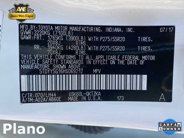 2017 TOYOTA SEQUOIA PLATINUM 5TDYY5G16HS069212