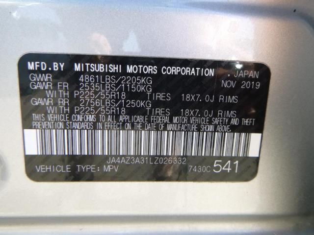 2020 MITSUBISHI OUTLANDER ES/SE/SEL/LE/SP JA4AZ3A31LZ026332