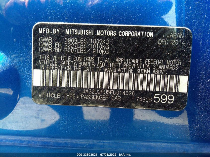 2015 MITSUBISHI LANCER ES JA32U2FU5FU014026