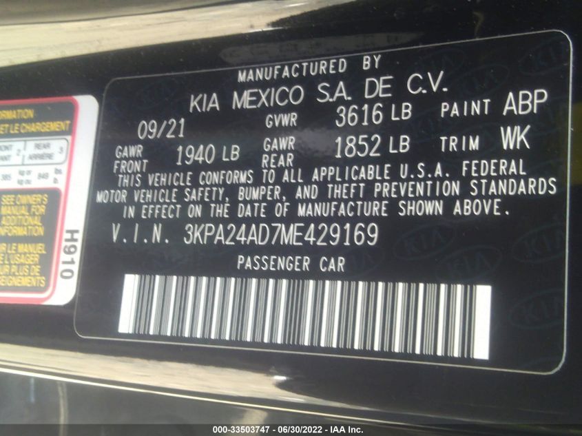2021 KIA RIO S 3KPA24AD7ME429169