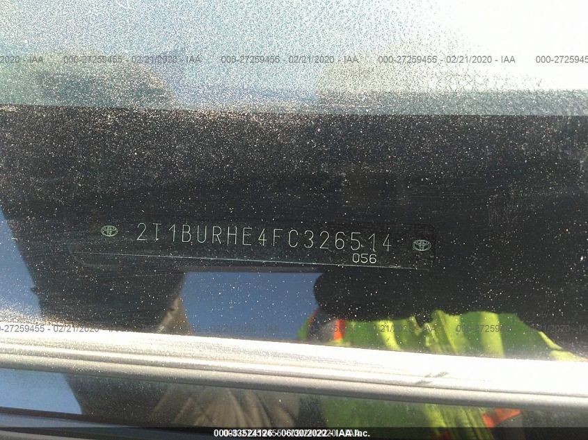 2015 TOYOTA COROLLA L/LE/S/S PLUS/LE PLUS 2T1BURHE4FC326514