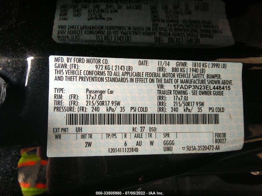 2014 FORD FOCUS TITANIUM 1FADP3N23EL448415