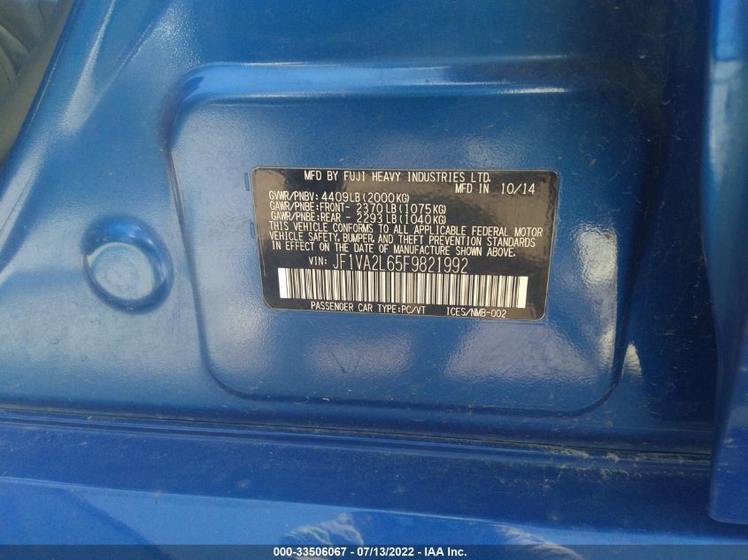 2015 SUBARU WRX STI JF1VA2L65F9821992