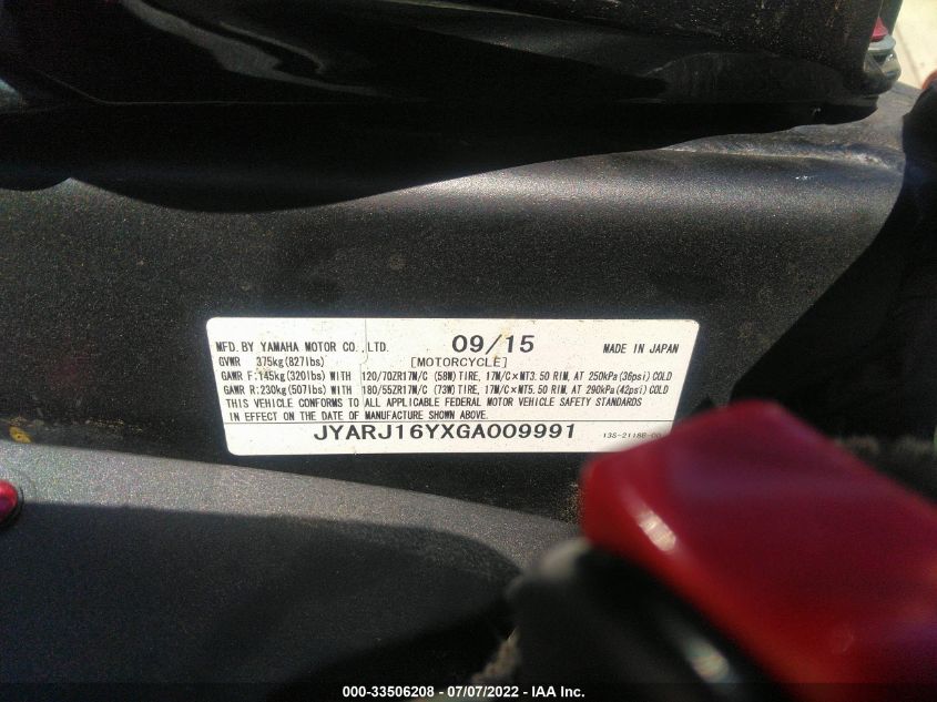 2016 YAMAHA YZFR6 C JYARJ16YXGA009991