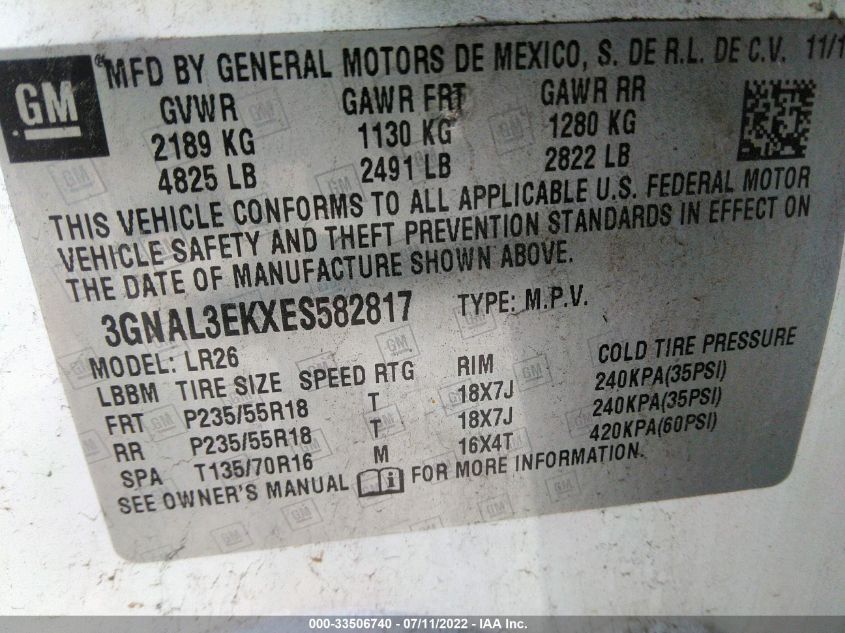 2014 CHEVROLET CAPTIVA SPORT FLEET LT 3GNAL3EKXES582817