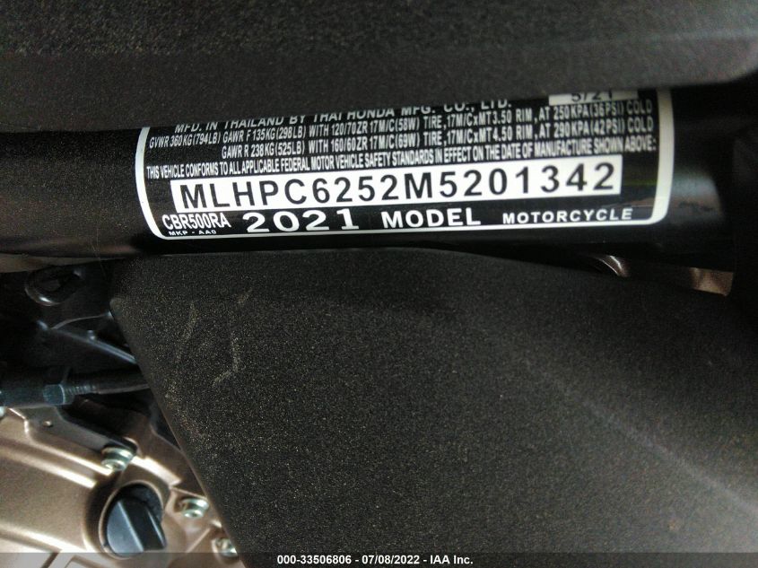2021 HONDA CBR500 RA MLHPC6252M5201342