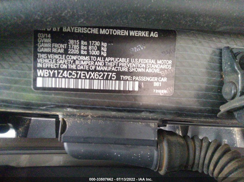 2014 BMW I3 WBY1Z4C57EVX62775