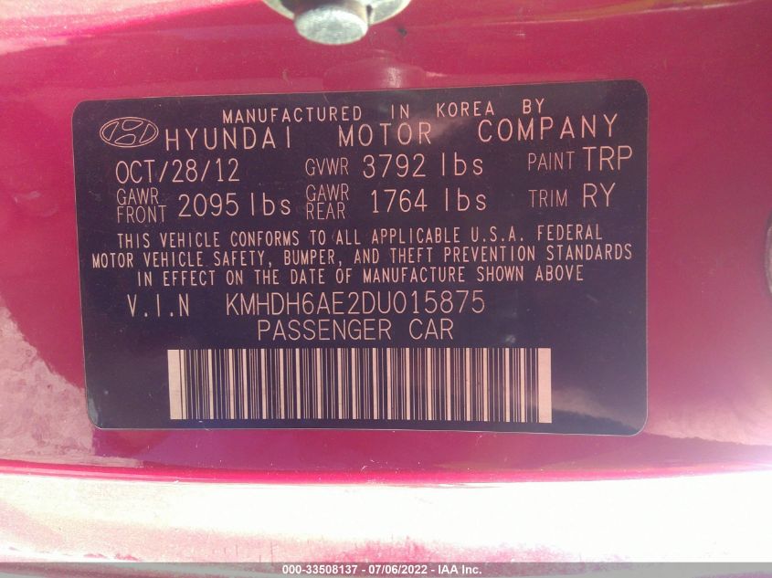 2013 HYUNDAI ELANTRA COUPE SE KMHDH6AE2DU015875