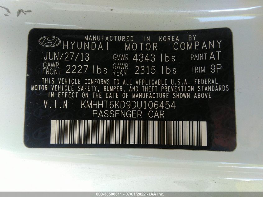 2013 HYUNDAI GENESIS COUPE 2.0T KMHHT6KD9DU106454