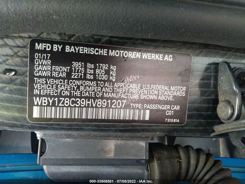 2017 BMW I3 WBY1Z8C39HV891207