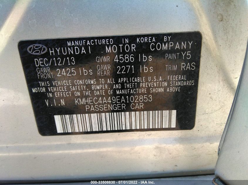 2014 HYUNDAI SONATA HYBRID LIMITED KMHEC4A49EA102853