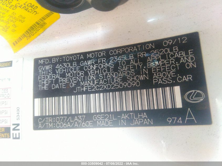 2013 LEXUS IS 350C JTHFE2C2XD2509090