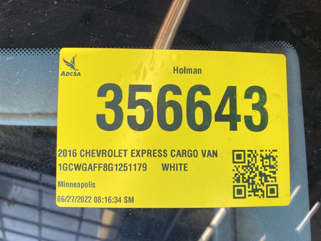 2016 CHEVROLET EXPRESS CARGO VAN 1GCWGAFF8G1251179