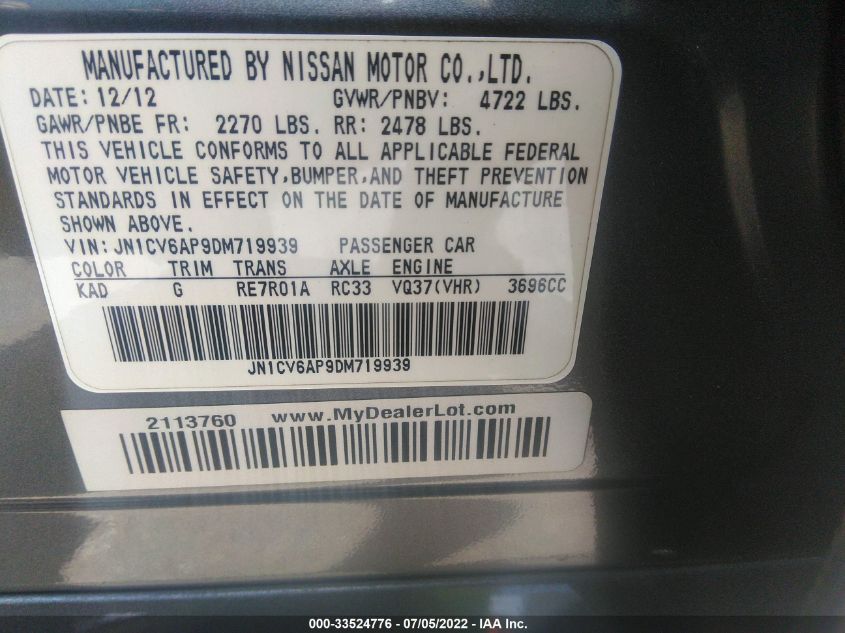 2013 INFINITI G37 SEDAN JOURNEY JN1CV6AP9DM719939
