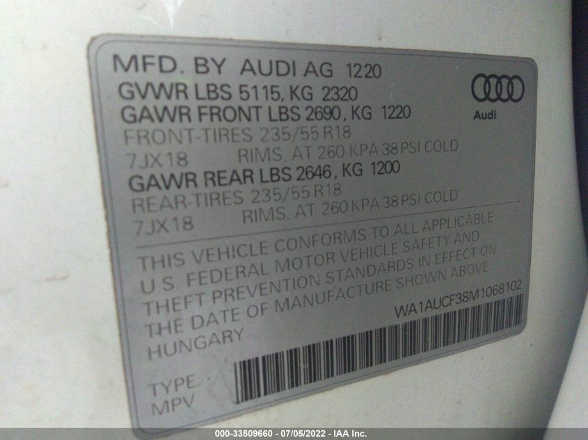 2021 AUDI Q3 PREMIUM WA1AUCF38M1068102