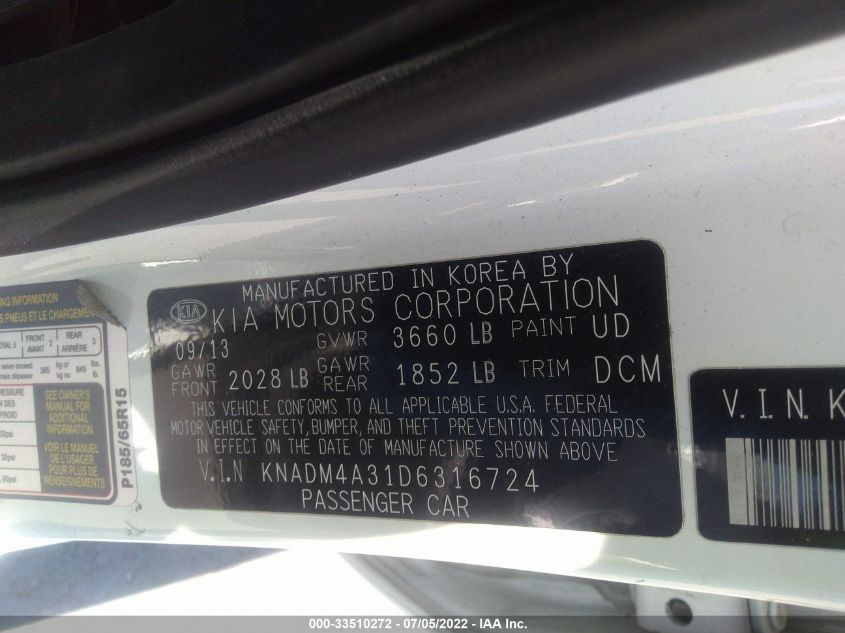 2013 KIA RIO LX KNADM4A31D6316724