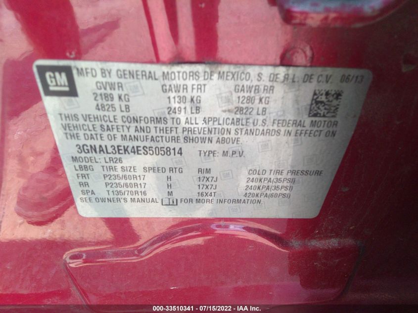 2014 CHEVROLET CAPTIVA SPORT FLEET LT 3GNAL3EK4ES505814