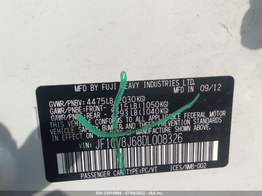 2013 SUBARU IMPREZA SEDAN WRX WRX STI JF1GV8J68DL008326