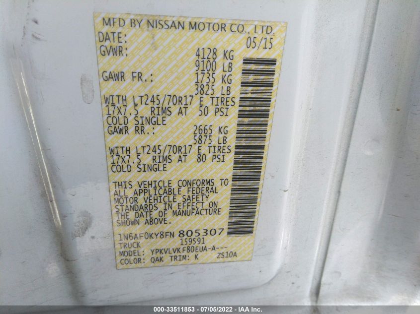 2015 NISSAN NV SL 1N6AF0KY8FN805307
