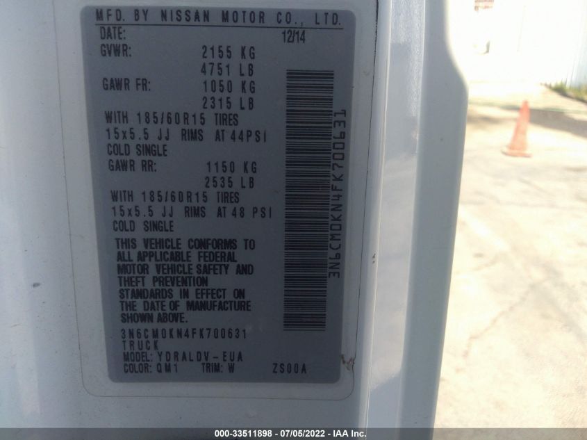 2015 NISSAN NV200 S 3N6CM0KN4FK700631