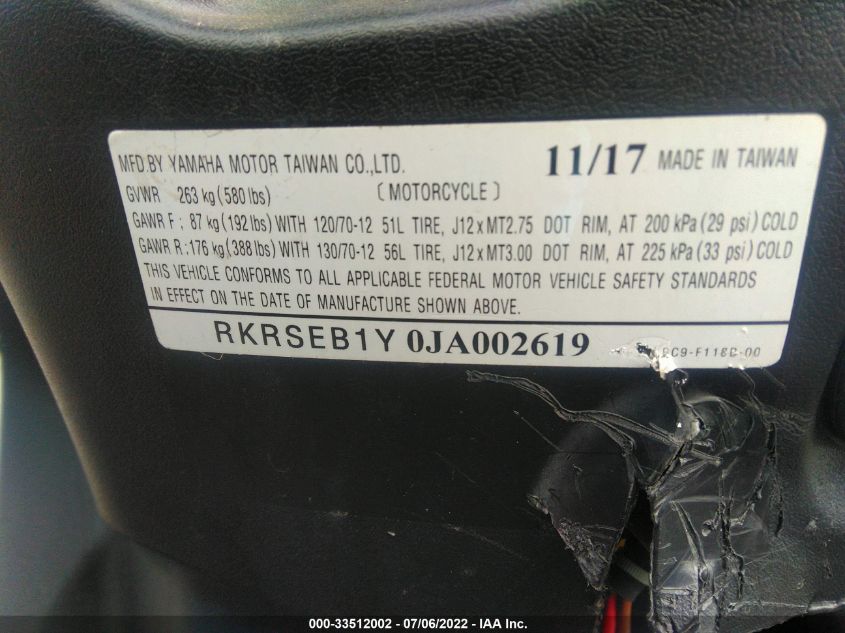 2018 YAMAHA YW125 RKRSEB1Y0JA002619