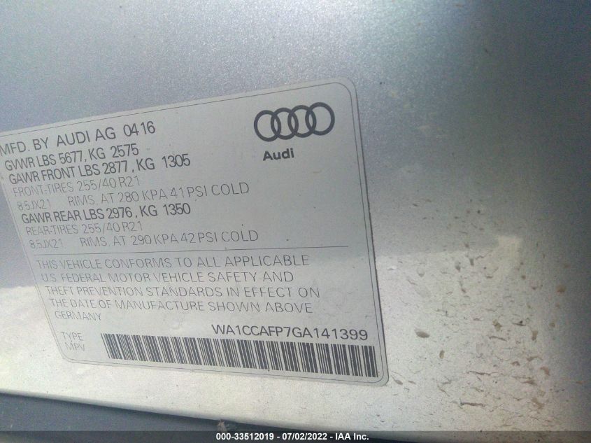 2016 AUDI SQ5 PREMIUM PLUS WA1CCAFP7GA141399