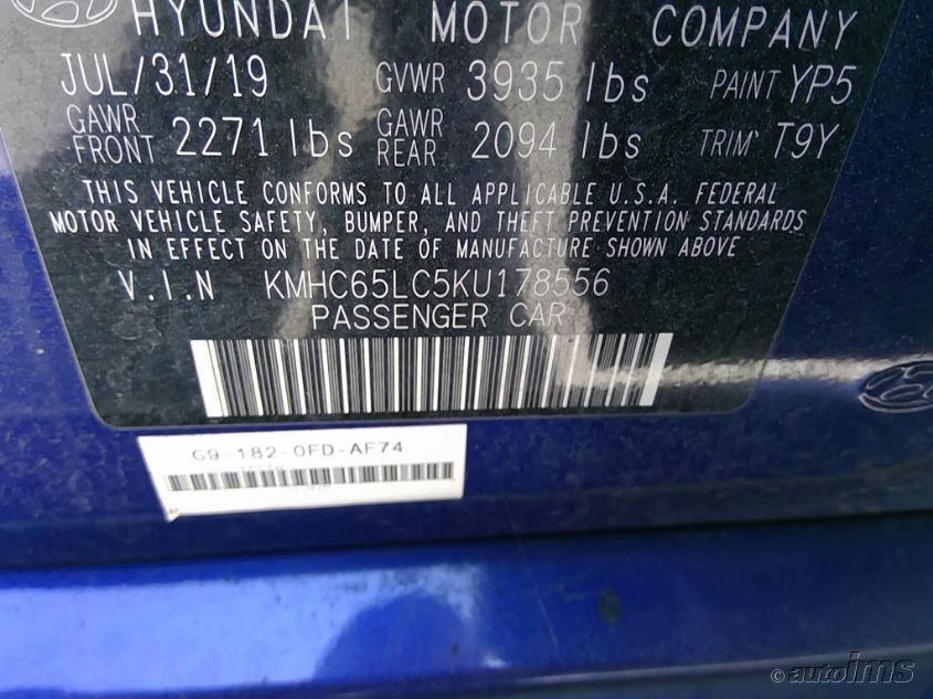 2019 HYUNDAI IONIQ HYBRID BLUE KMHC65LC5KU178556
