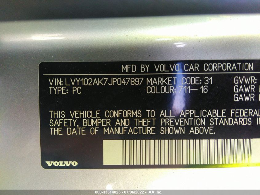 2018 VOLVO S90 MOMENTUM LVY102AK7JP047897