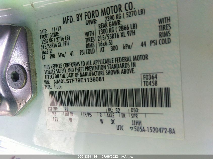 2014 FORD TRANSIT CONNECT XLT NM0LS7F79E1136081