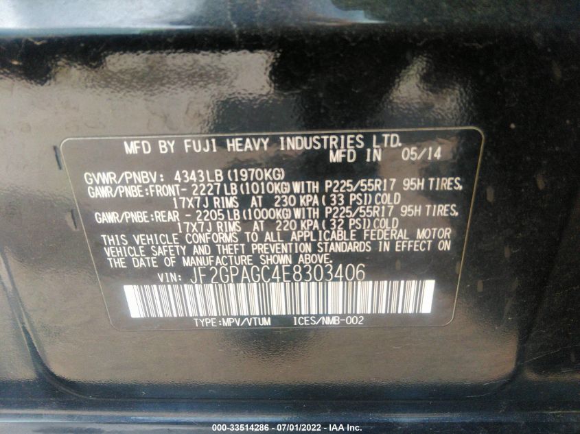 2014 SUBARU XV CROSSTREK LIMITED JF2GPAGC4E8303406