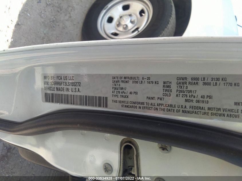 2020 RAM 1500 CLASSIC TRADESMAN 1C6RR6FT3LS155272