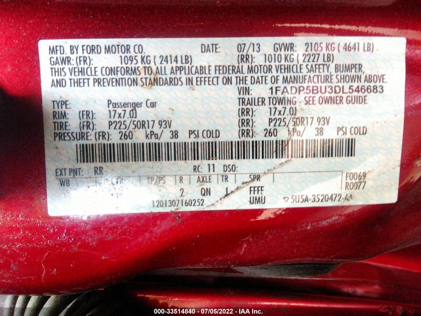 2013 FORD C-MAX HYBRID SEL 1FADP5BU3DL546683